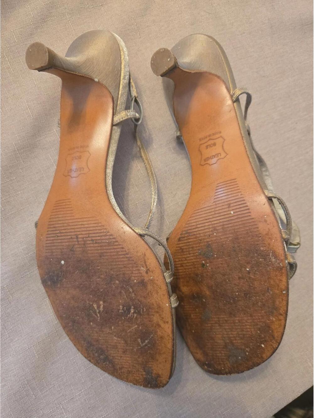 Vintage Stuart Weitzman Gold Metallic Strappy Heeled Sandals Size 8 Used - Picture 3 of 3